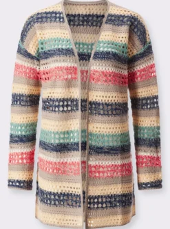 Ajourstrickjacke in Streifen-Optik
