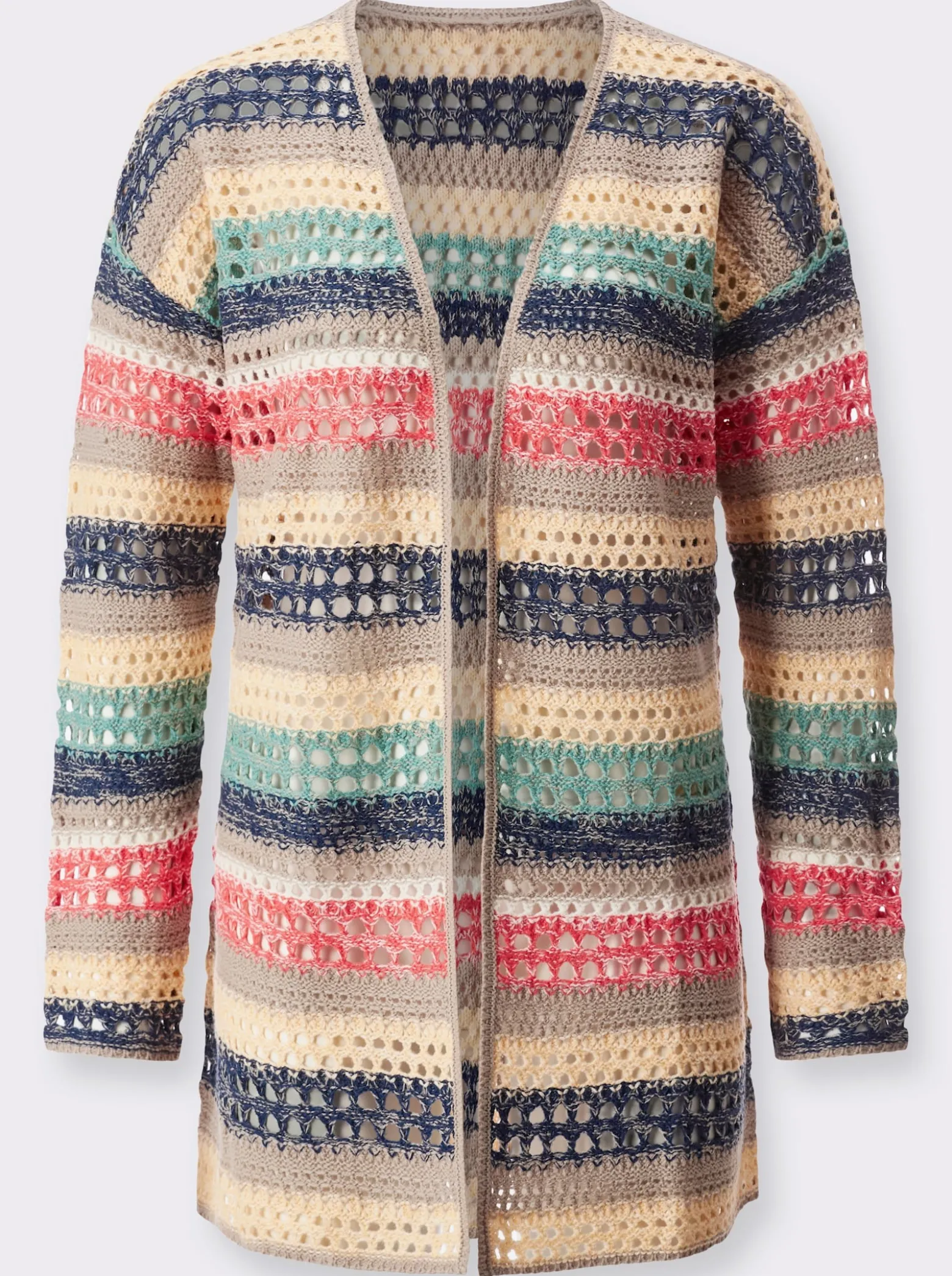 Ajourstrickjacke in Streifen-Optik