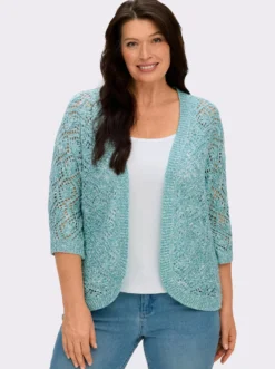 Ajourstrickjacke mit Fledermaus-Ärmeln