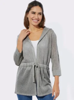 Ajourstrickjacke mit Glanzgarn