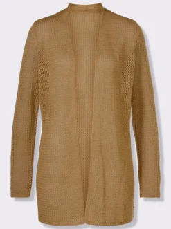 Ajourstrickjacke mit goldfarbenem Glanzgarn