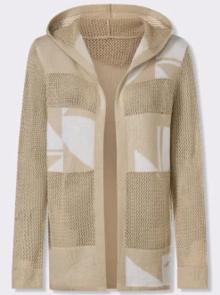 Ajourstrickjacke mit Kapuze