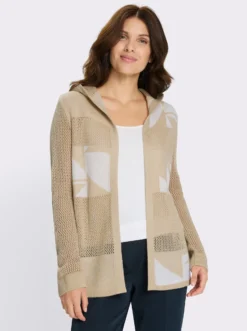 Ajourstrickjacke mit Kapuze
