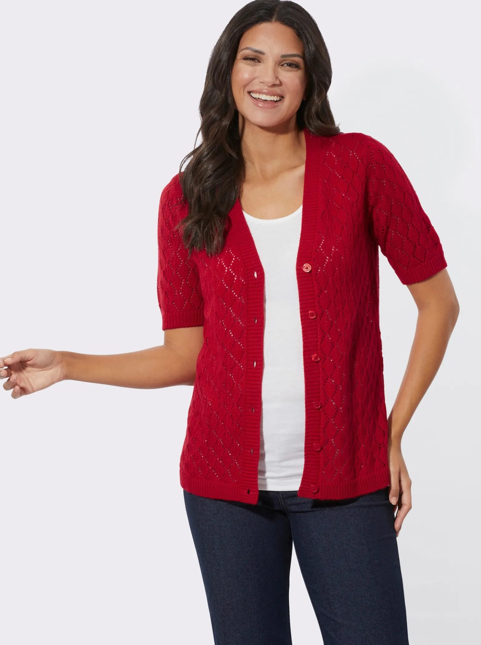 Ajourstrickjacke mit kurzen Ärmeln