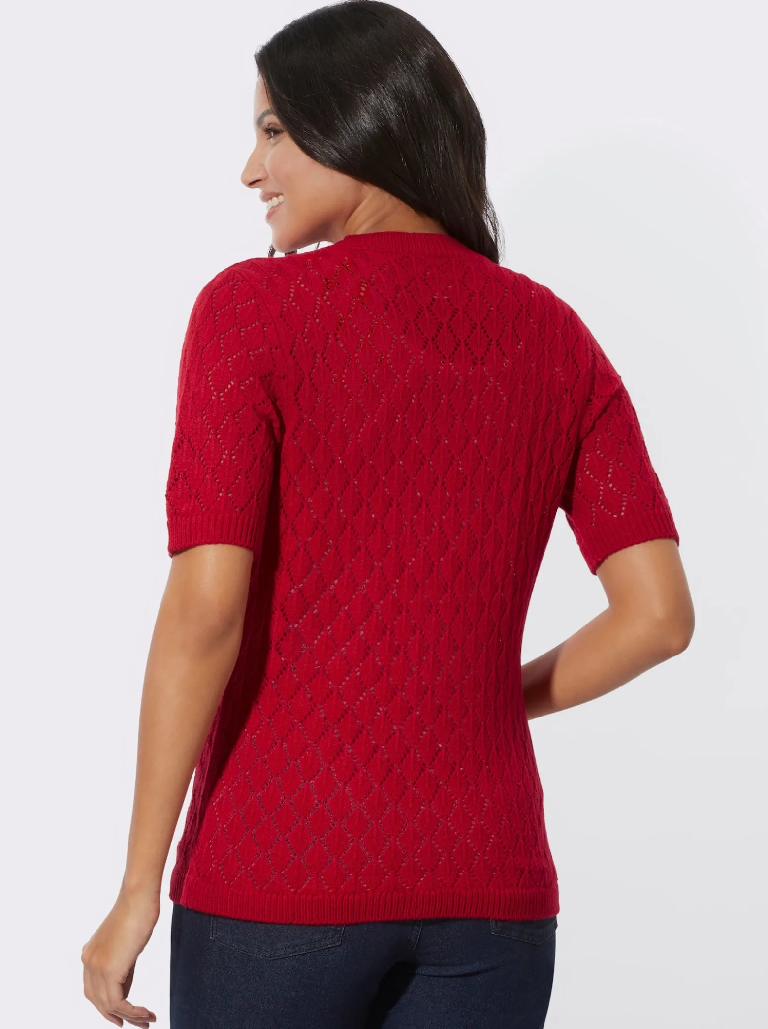 Ajourstrickjacke mit kurzen Ärmeln