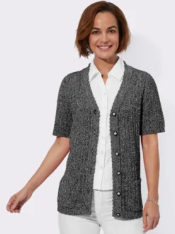 Ajourstrickjacke mit Taschen, aufgesetzt