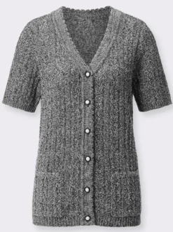 Ajourstrickjacke mit Taschen, aufgesetzt