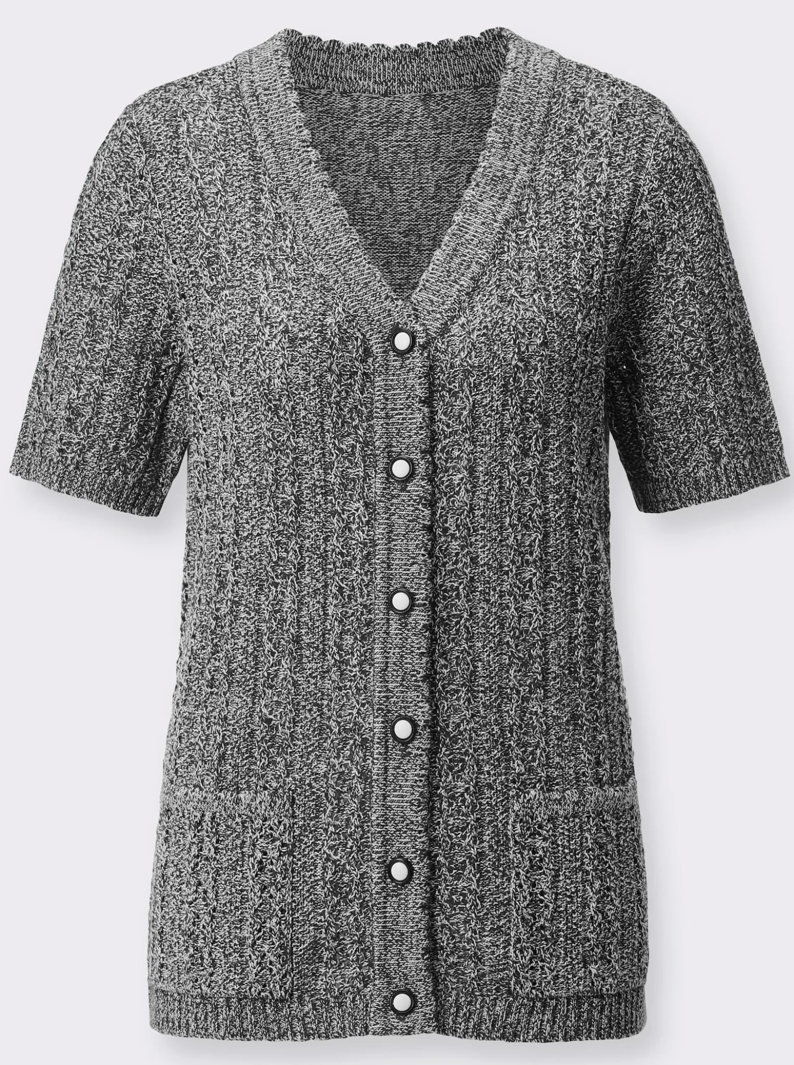 Ajourstrickjacke mit Taschen, aufgesetzt