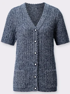 Ajourstrickjacke mit Taschen, aufgesetzt