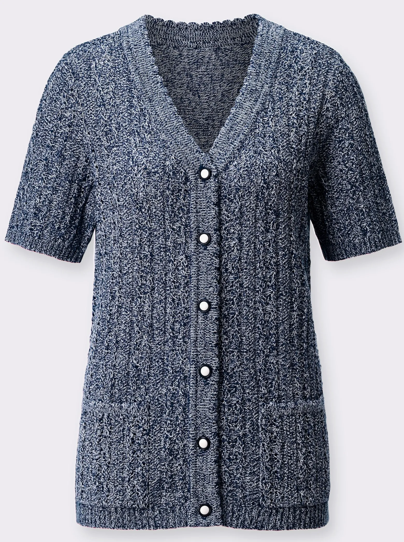 Ajourstrickjacke mit Taschen, aufgesetzt