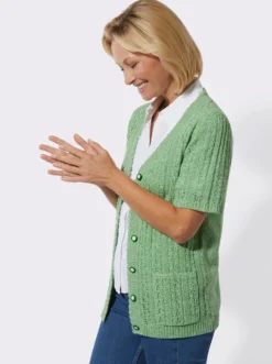 Ajourstrickjacke mit Taschen, aufgesetzt