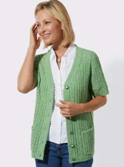 Ajourstrickjacke mit Taschen, aufgesetzt
