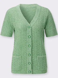 Ajourstrickjacke mit Taschen, aufgesetzt