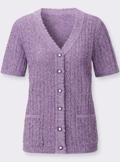 Ajourstrickjacke mit Taschen, aufgesetzt