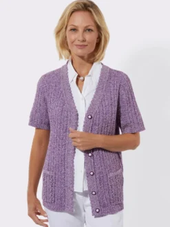 Ajourstrickjacke mit Taschen, aufgesetzt