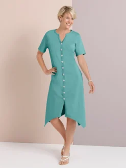 A-Linien-Kleid mit durchgehender Knopfleiste