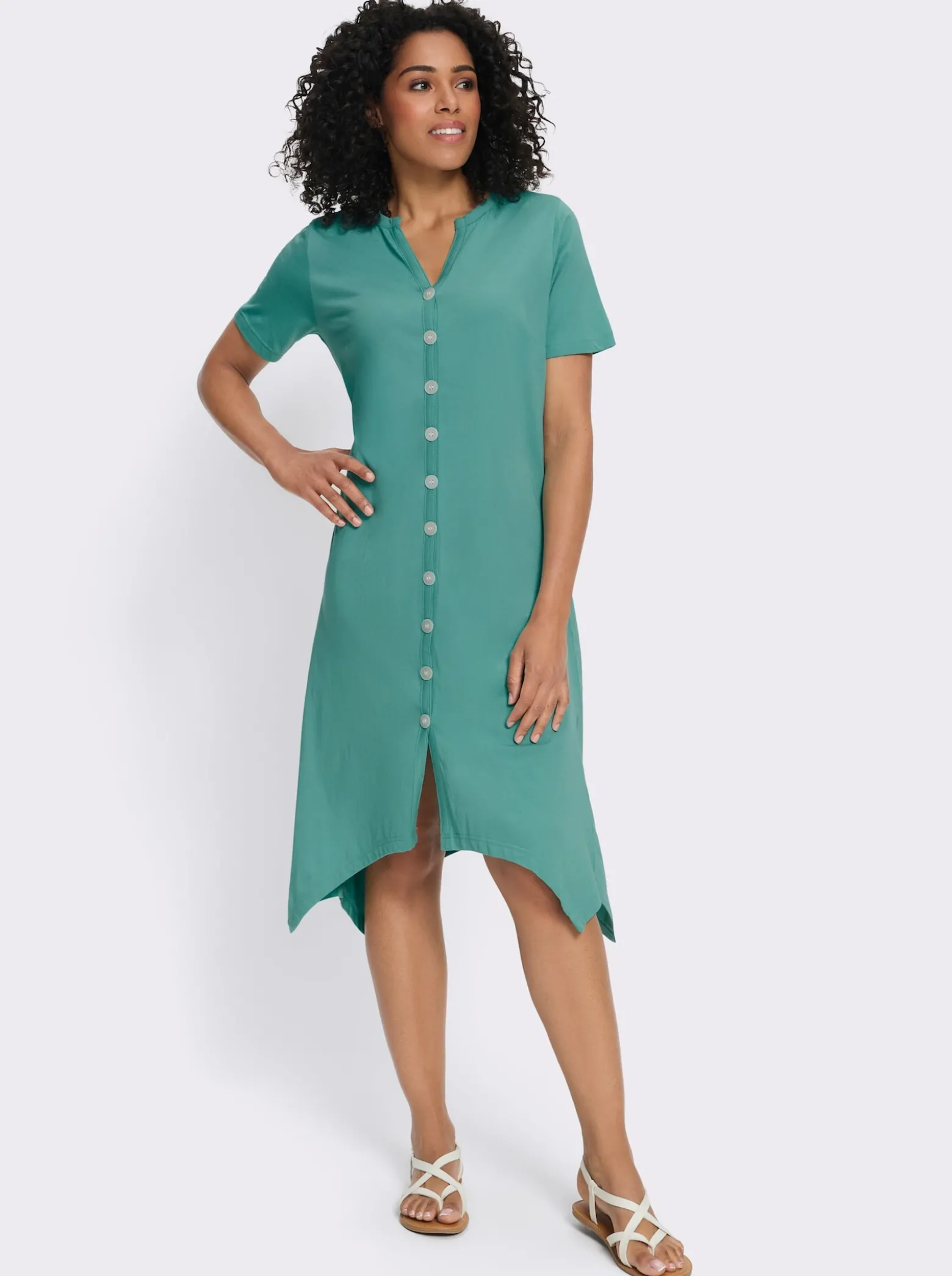 A-Linien-Kleid mit durchgehender Knopfleiste