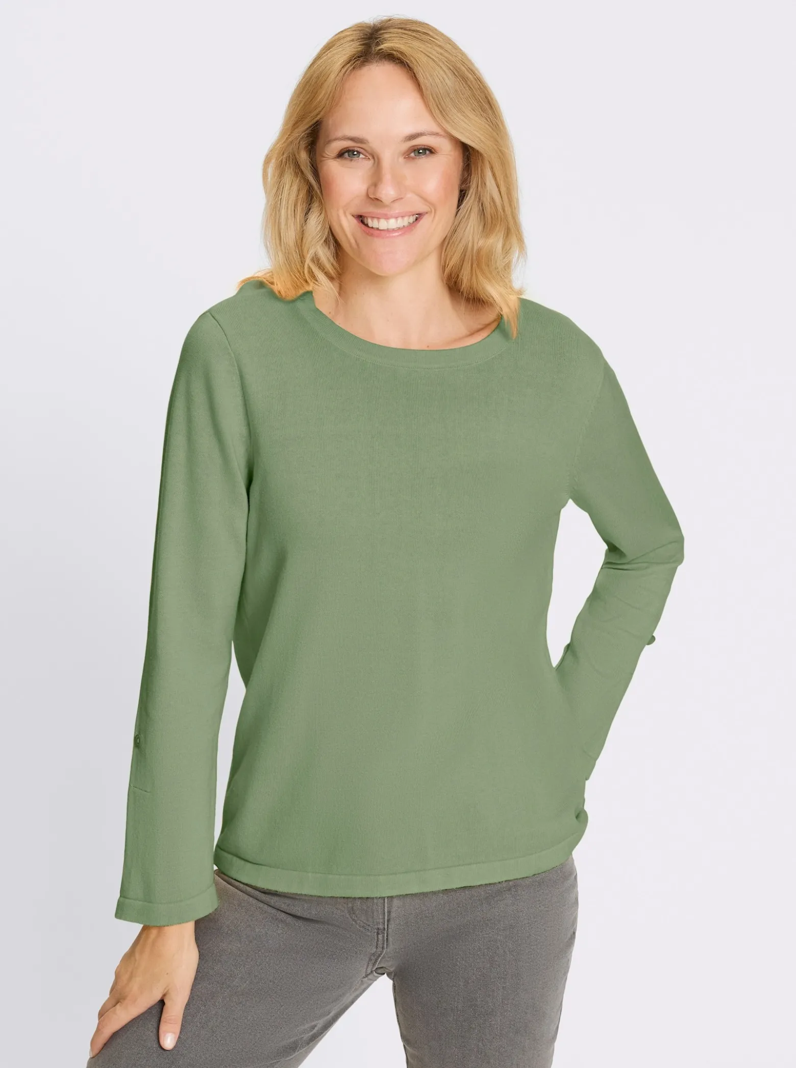 3/4-Arm-Pullover aus reiner Baumwolle