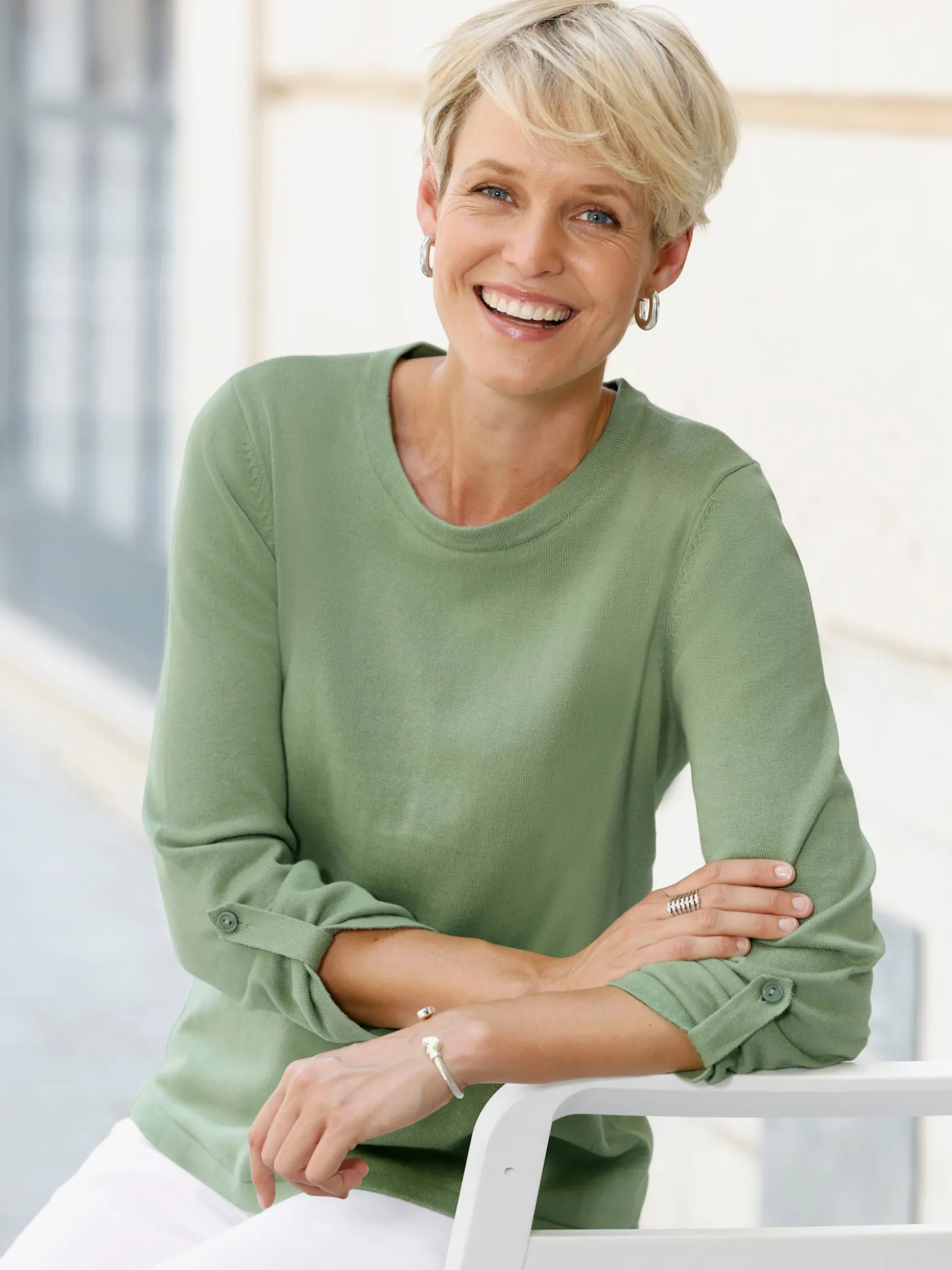 3/4-Arm-Pullover aus reiner Baumwolle