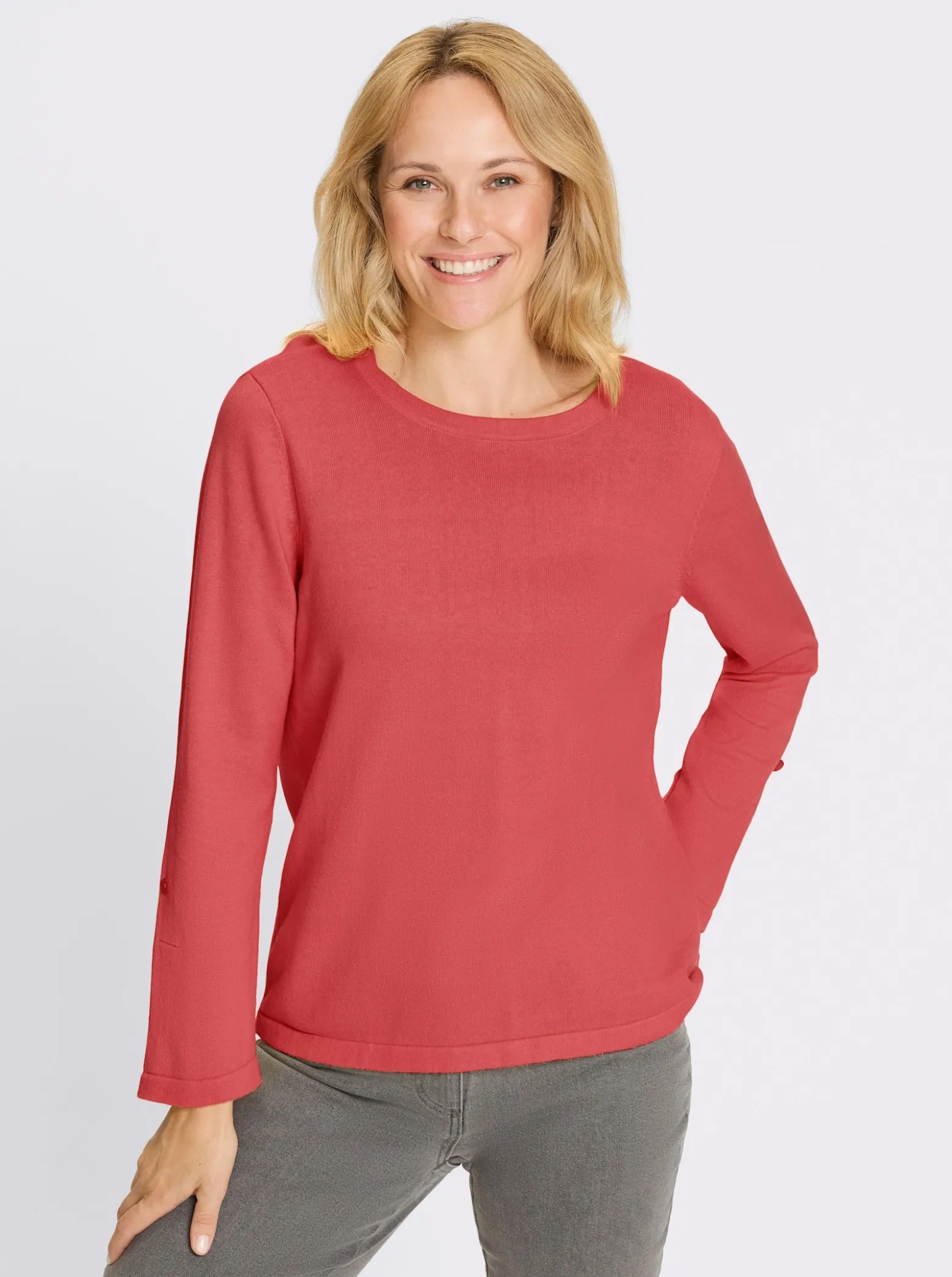 3/4-Arm-Pullover aus reiner Baumwolle