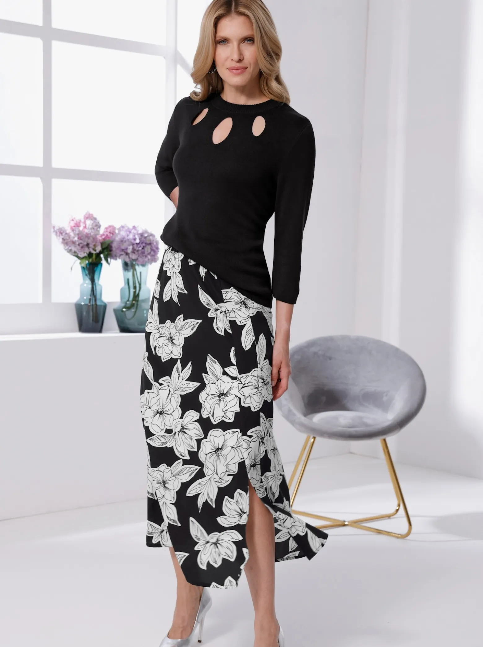 3/4-Arm-Pullover aus reiner Viskose