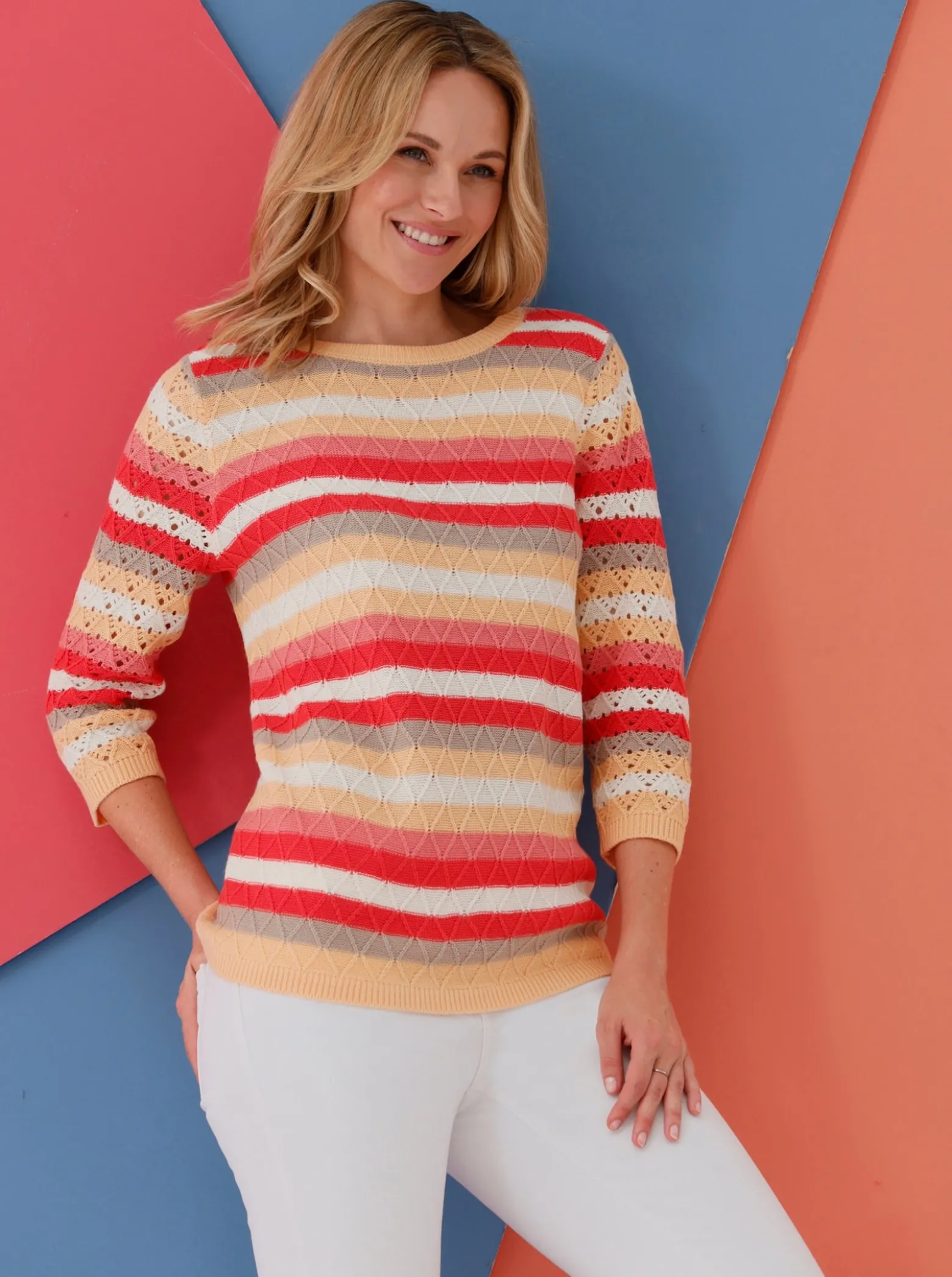 3/4-Arm-Pullover im Ringel-Dessin