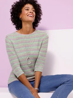 3/4-Arm-Pullover in Grobstrick-Optik