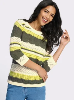 3/4-Arm-Pullover mit Ajour-Muster