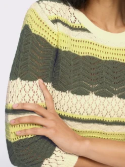 3/4-Arm-Pullover mit Ajour-Muster