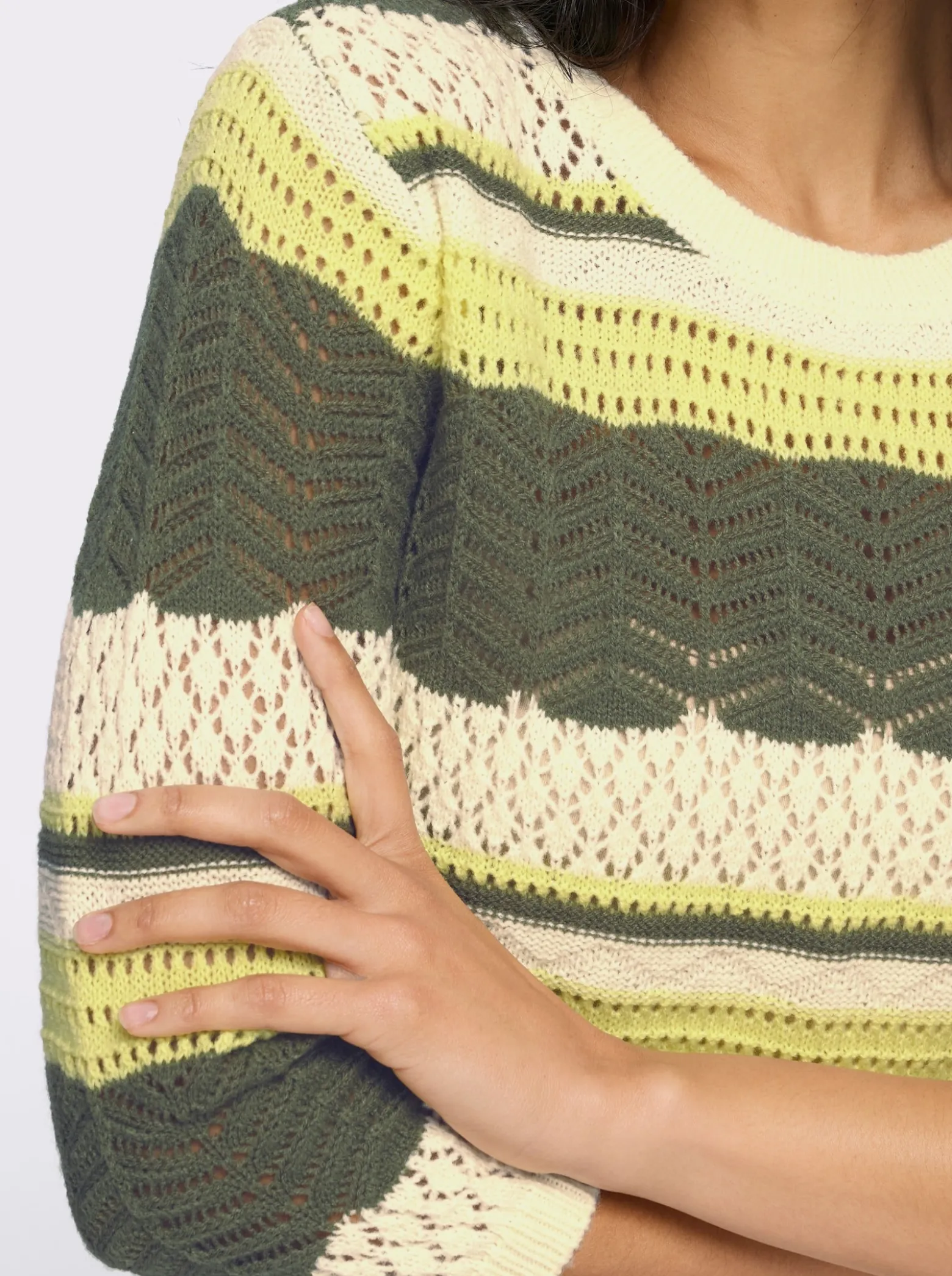 3/4-Arm-Pullover mit Ajour-Muster