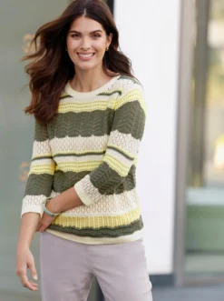 3/4-Arm-Pullover mit Ajour-Muster