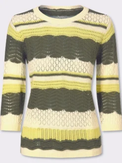 3/4-Arm-Pullover mit Ajour-Muster