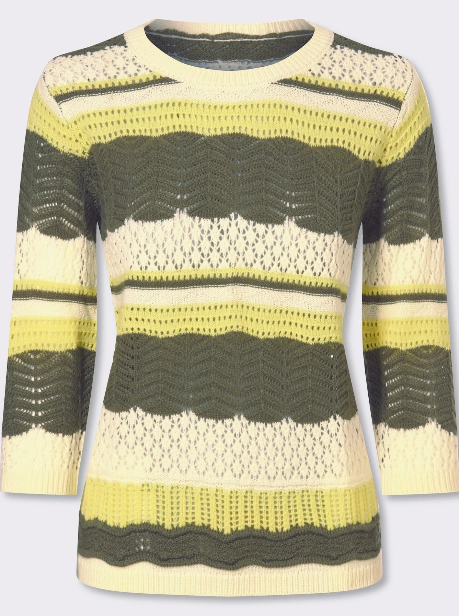 3/4-Arm-Pullover mit Ajour-Muster