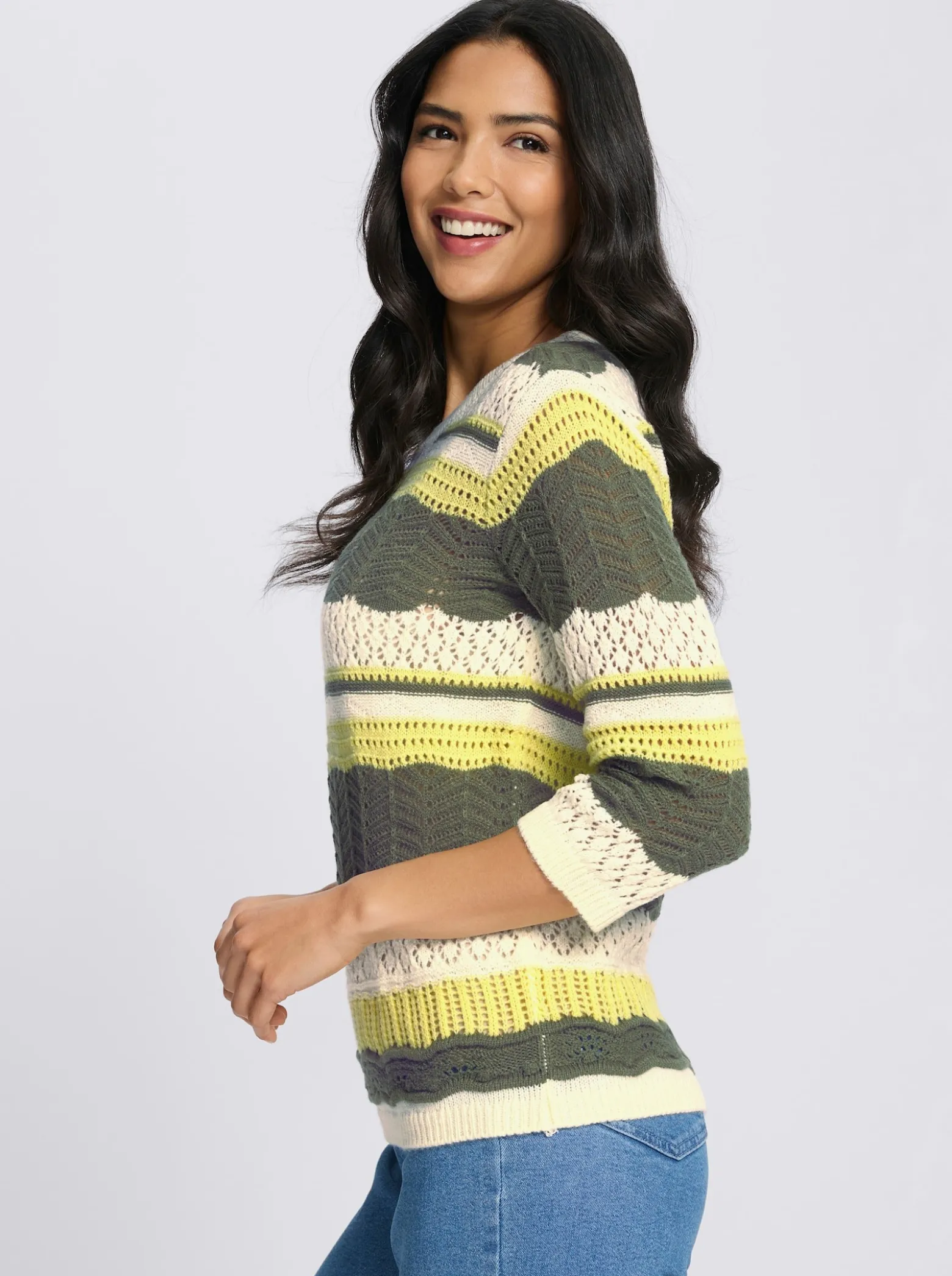 3/4-Arm-Pullover mit Ajour-Muster