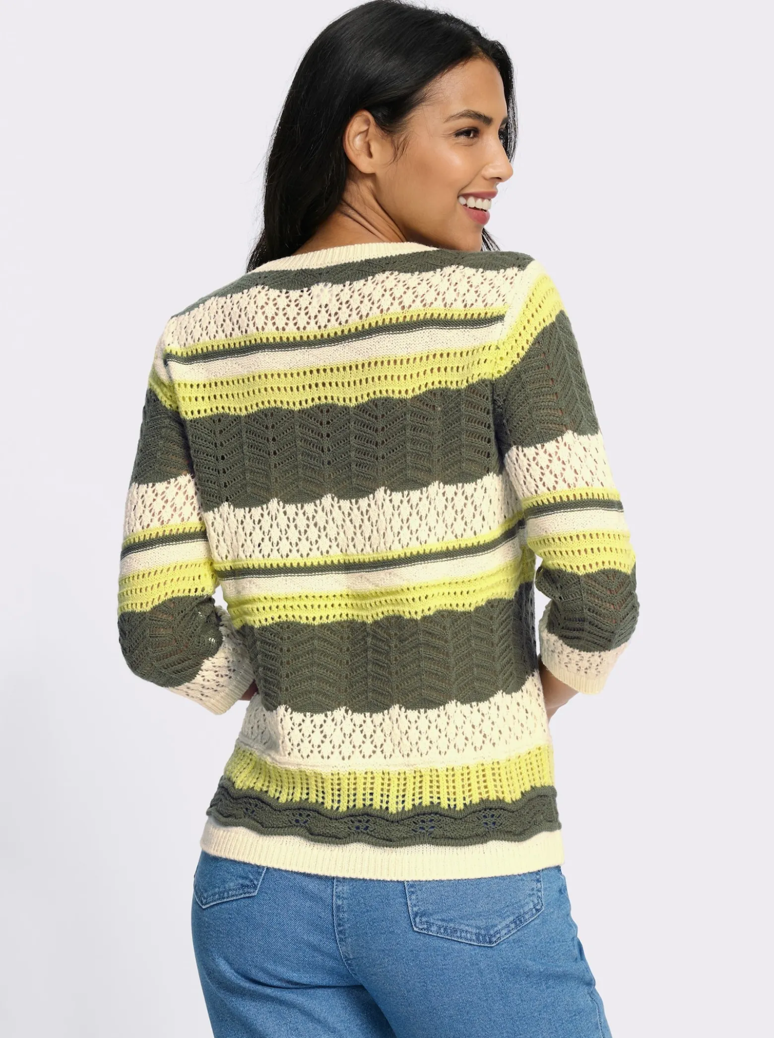 3/4-Arm-Pullover mit Ajour-Muster