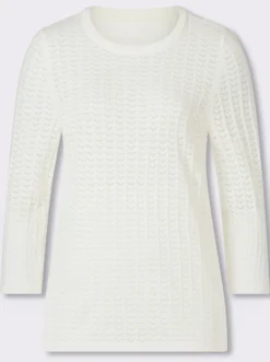 3/4-Arm-Pullover mit Ajour-Muster