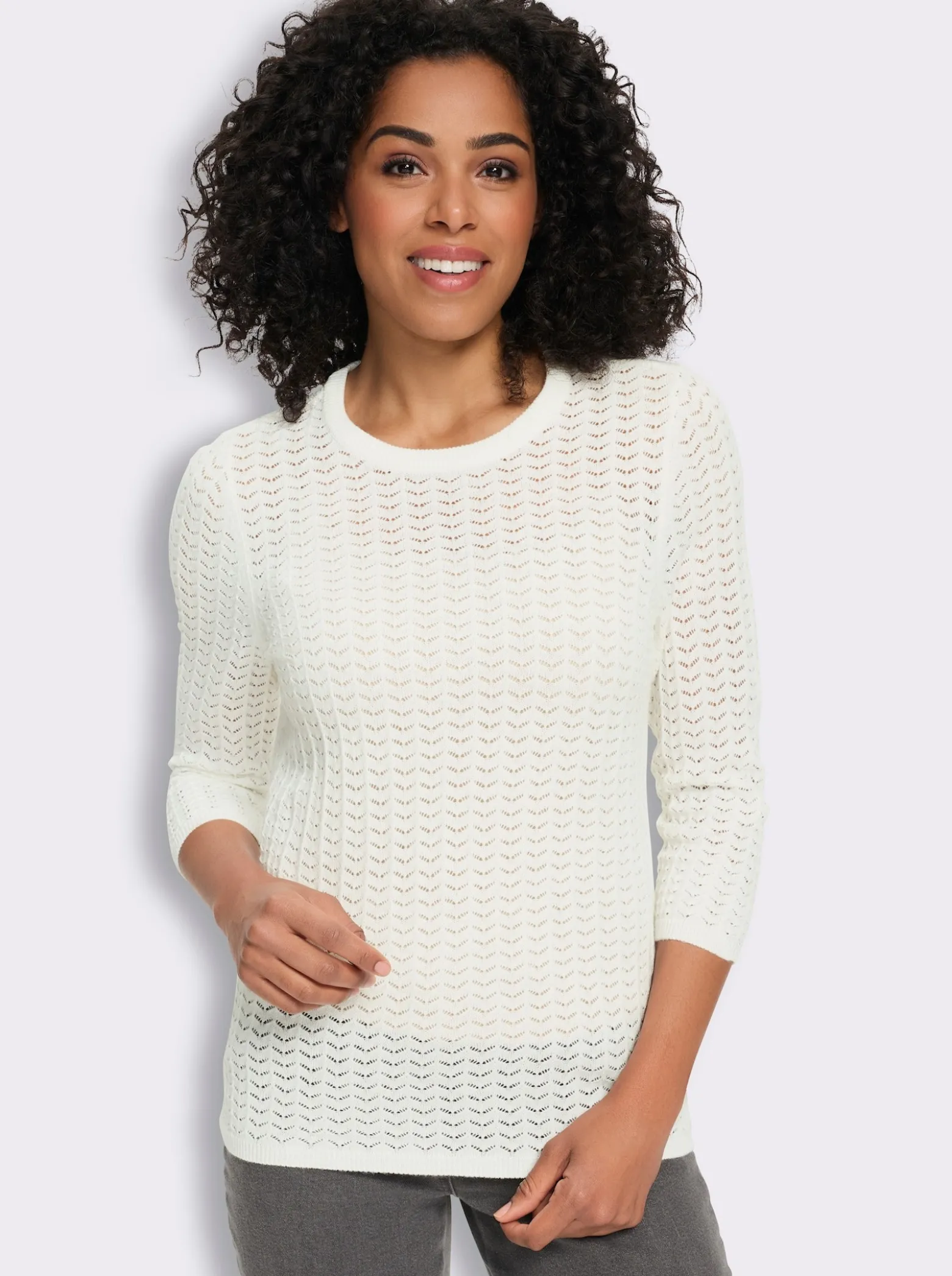 3/4-Arm-Pullover mit Ajour-Muster