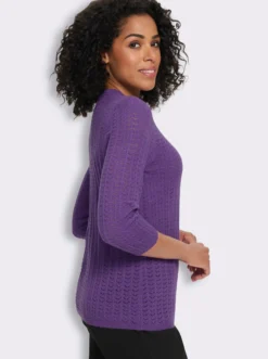 3/4-Arm-Pullover mit Ajour-Muster