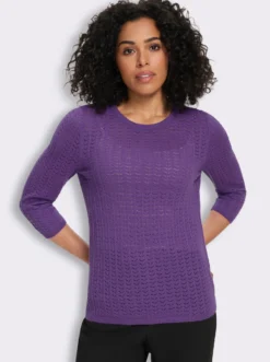 3/4-Arm-Pullover mit Ajour-Muster