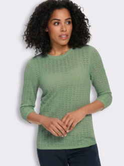 3/4-Arm-Pullover mit Ajour-Muster