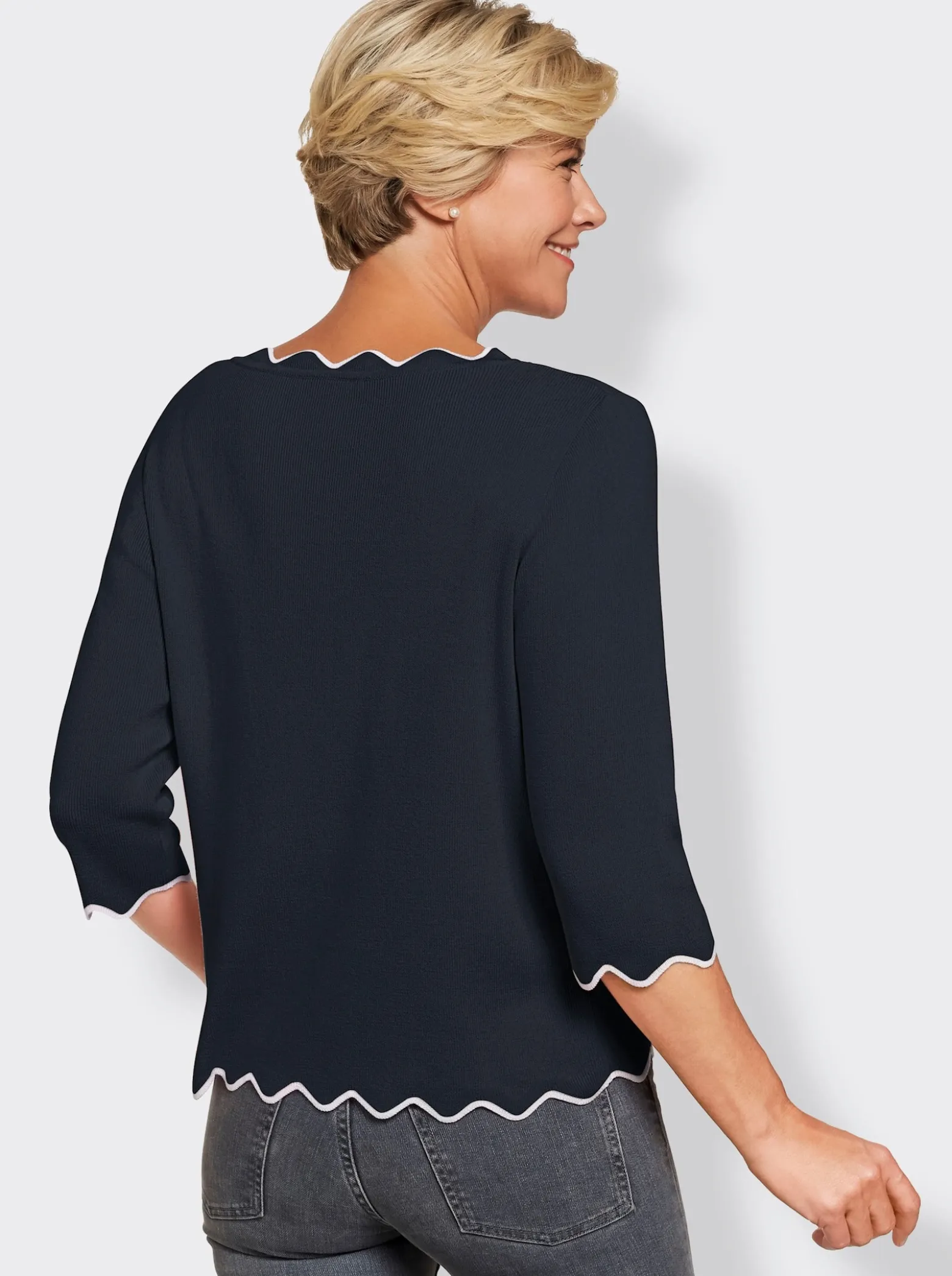 3/4-Arm-Pullover mit gewellten Abschlüssen