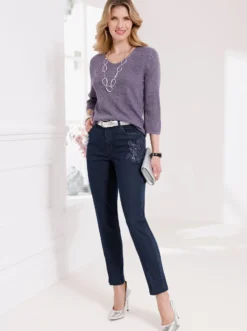 3/4-Arm-Pullover mit Glanzgarnen