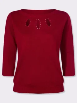 3/4-Arm-Pullover mit Glitzersteinchen