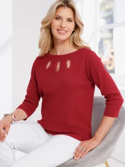 3/4-Arm-Pullover mit Glitzersteinchen