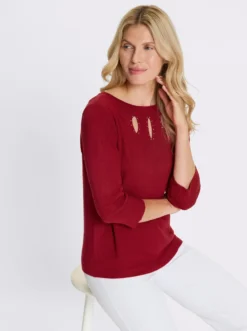 3/4-Arm-Pullover mit Glitzersteinchen