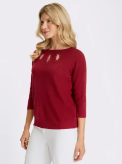 3/4-Arm-Pullover mit Glitzersteinchen