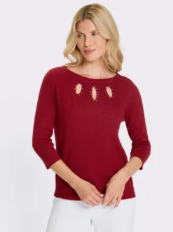 3/4-Arm-Pullover mit Glitzersteinchen