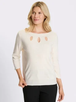 3/4-Arm-Pullover mit Glitzersteinchen