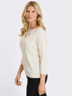 3/4-Arm-Pullover mit Glitzersteinchen