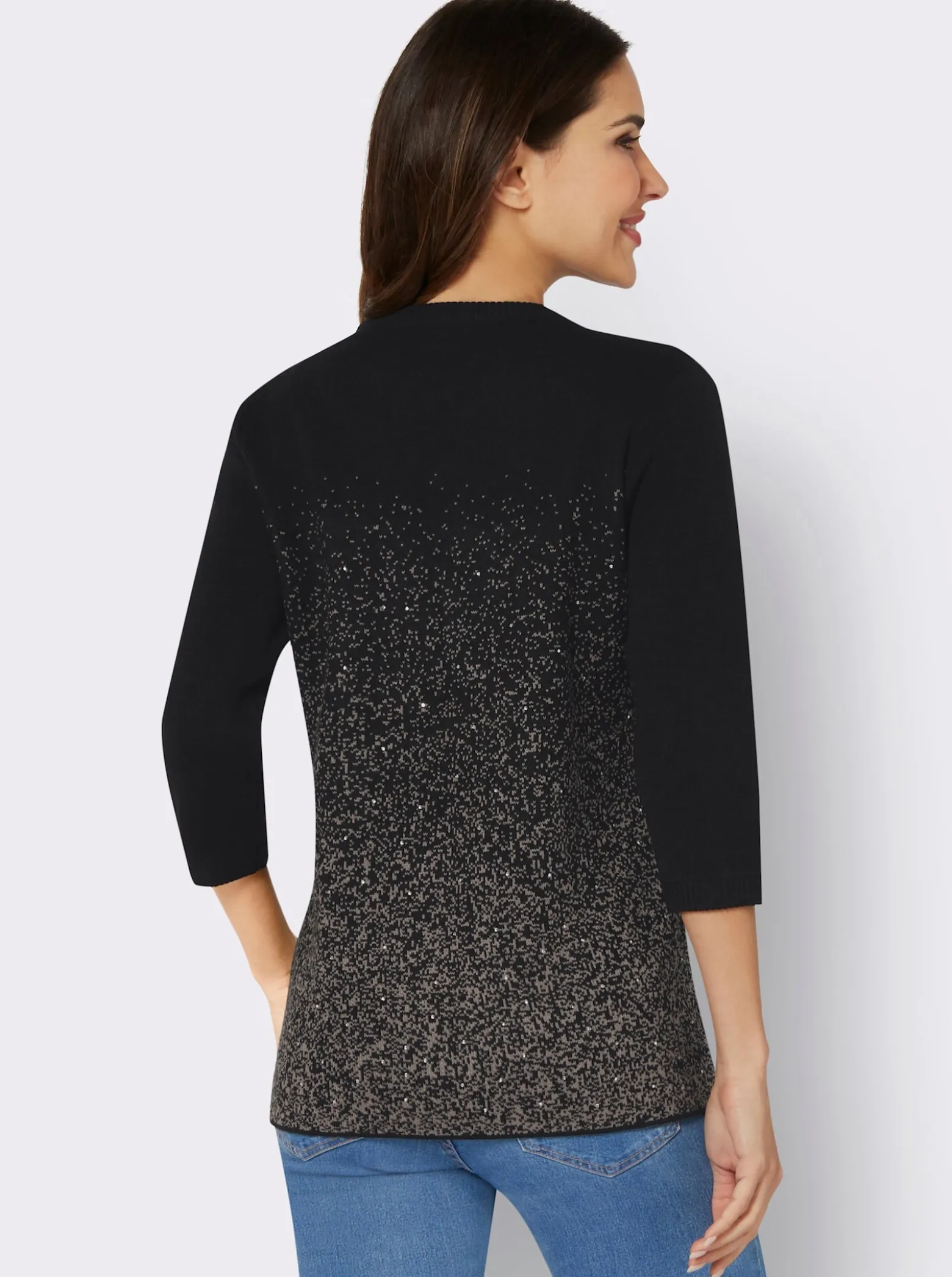 3/4-Arm-Pullover mit Glitzersteinchen